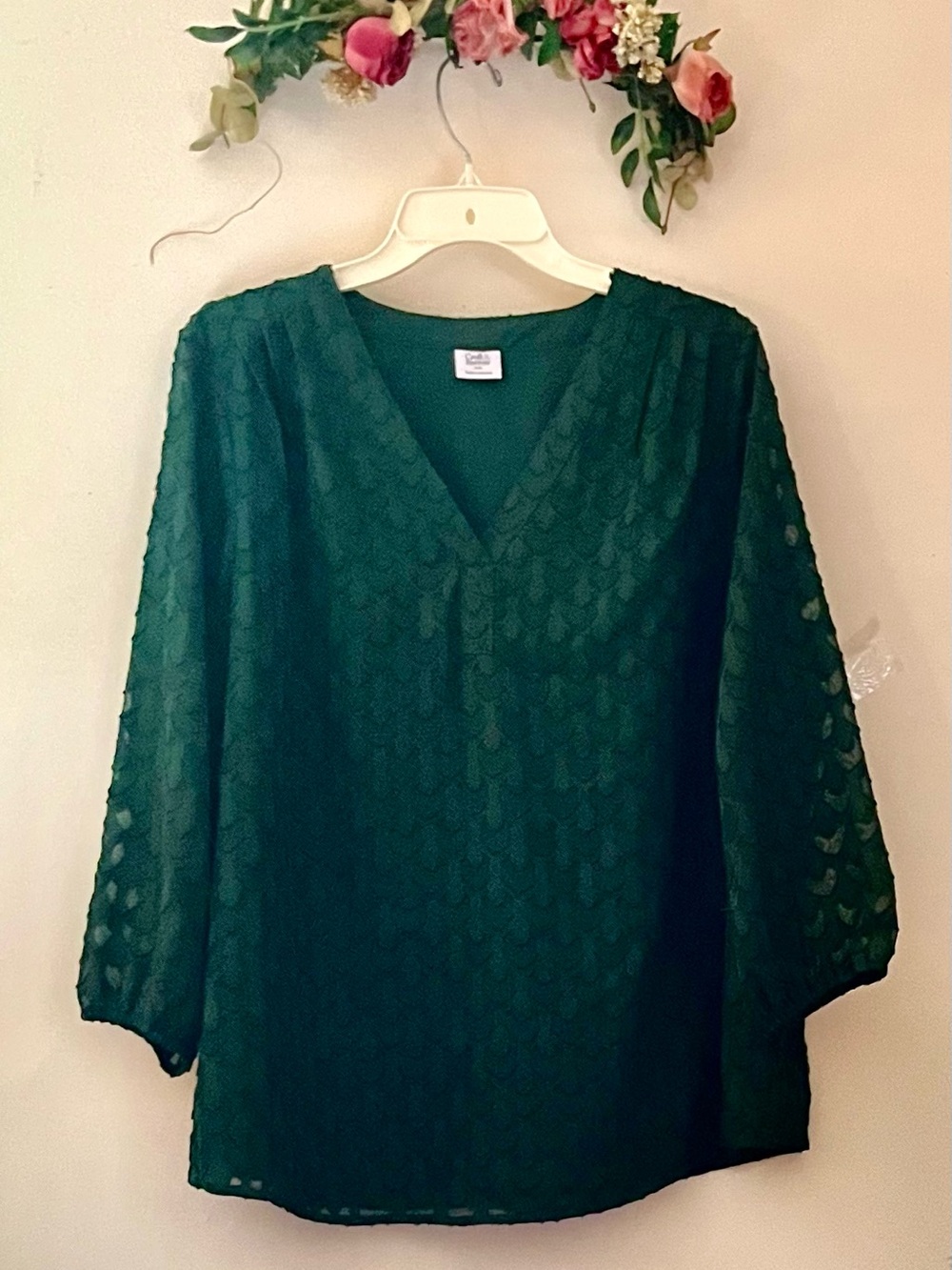 croft & barrow Dark Green V-Neck Textured Blouse